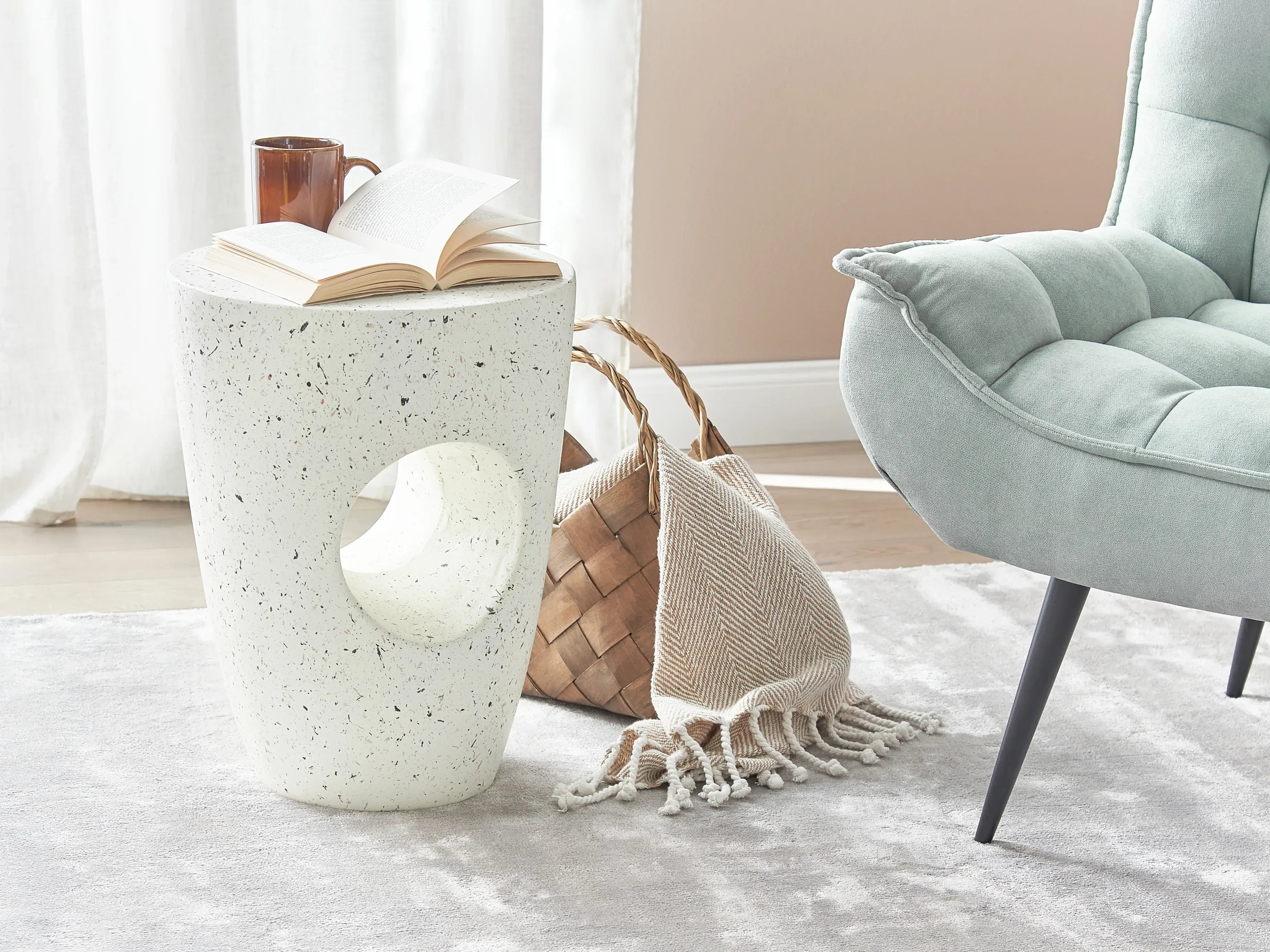 Table basse 37 cm 37 cm Effet terrazzo Terrazzo Blanc