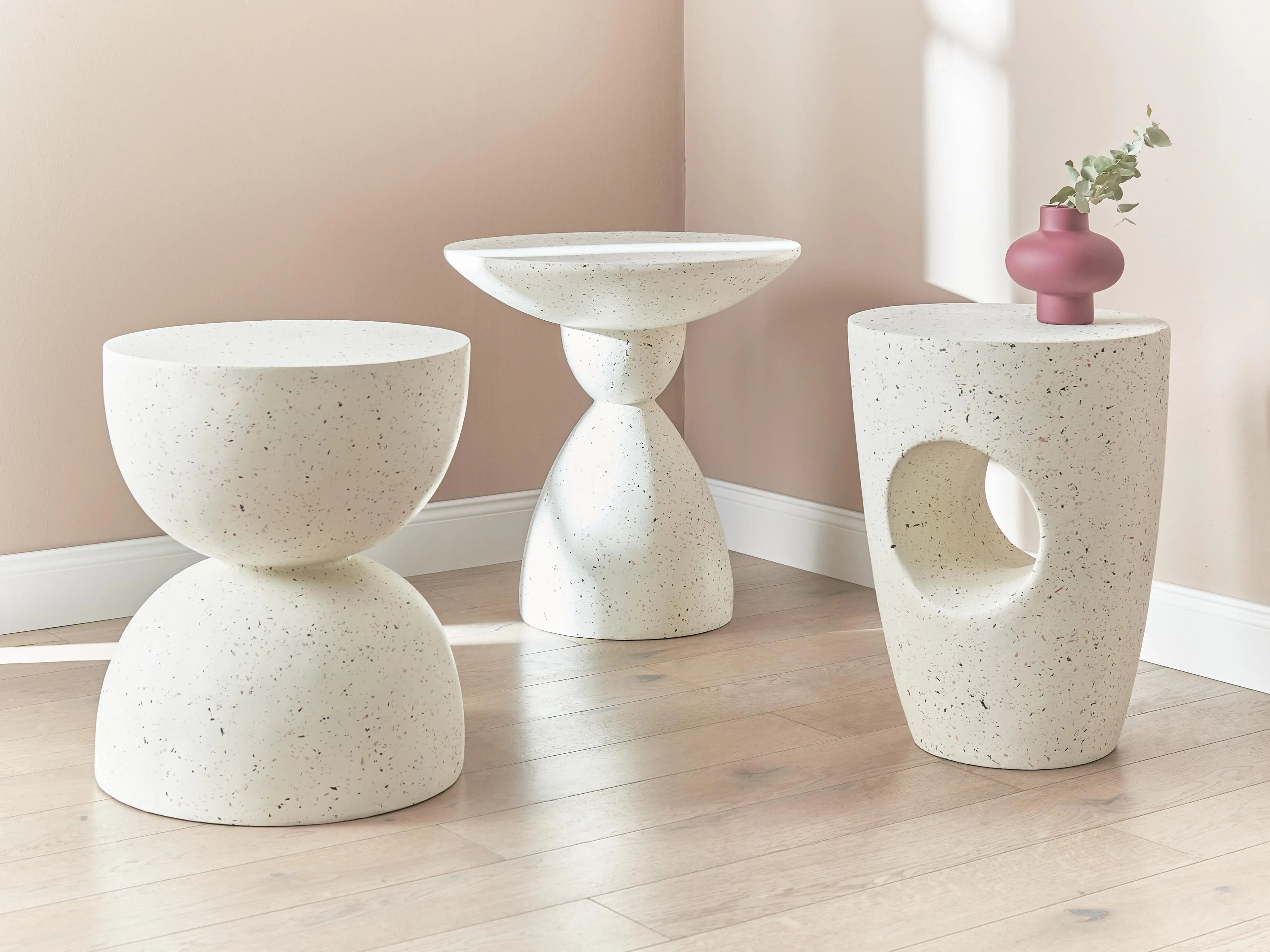 Table basse 37 cm 37 cm Effet terrazzo Terrazzo Blanc
