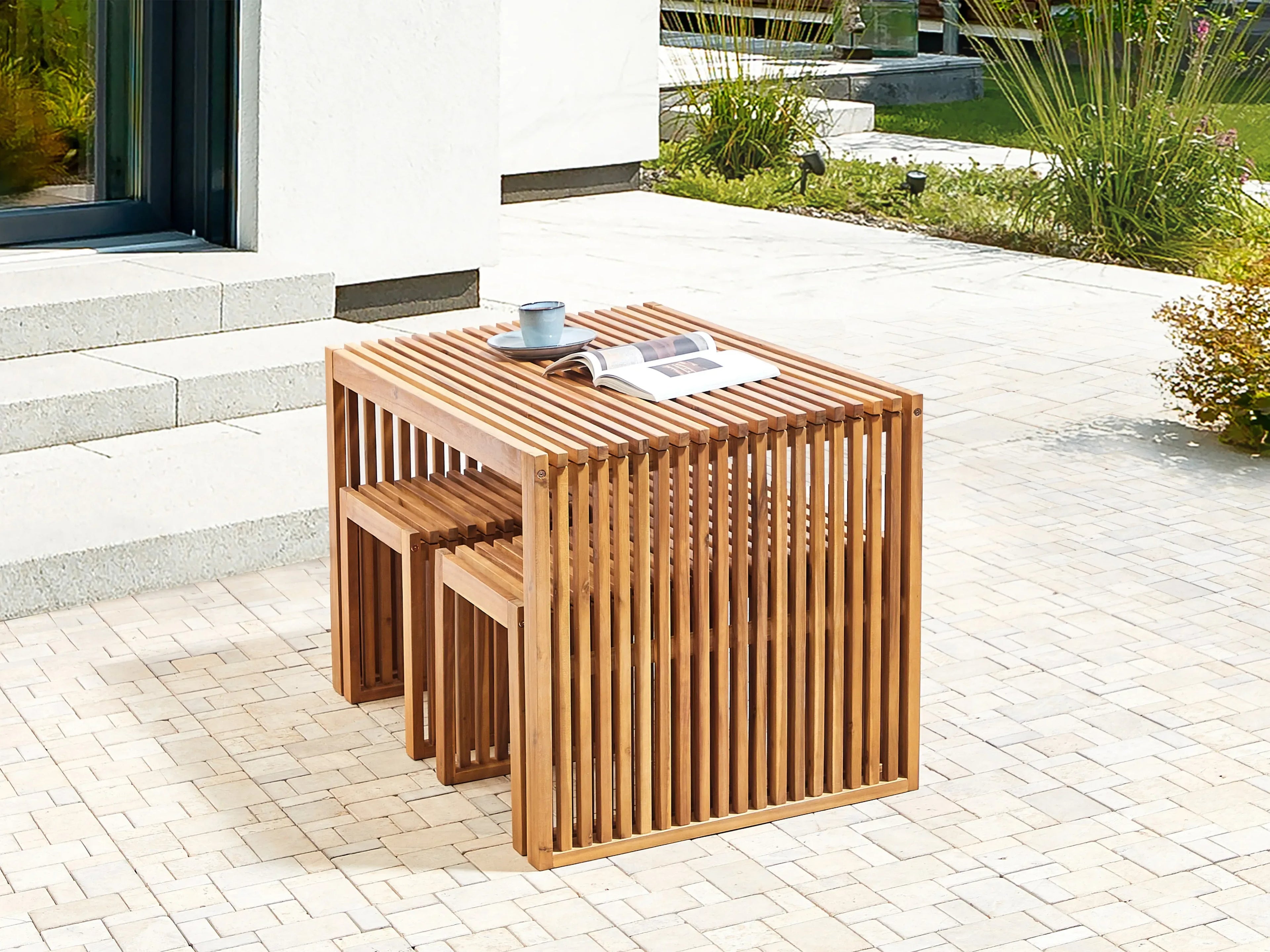 Table de salle à manger de jardin 70 cm x 120 cm en bois d'acacia marron