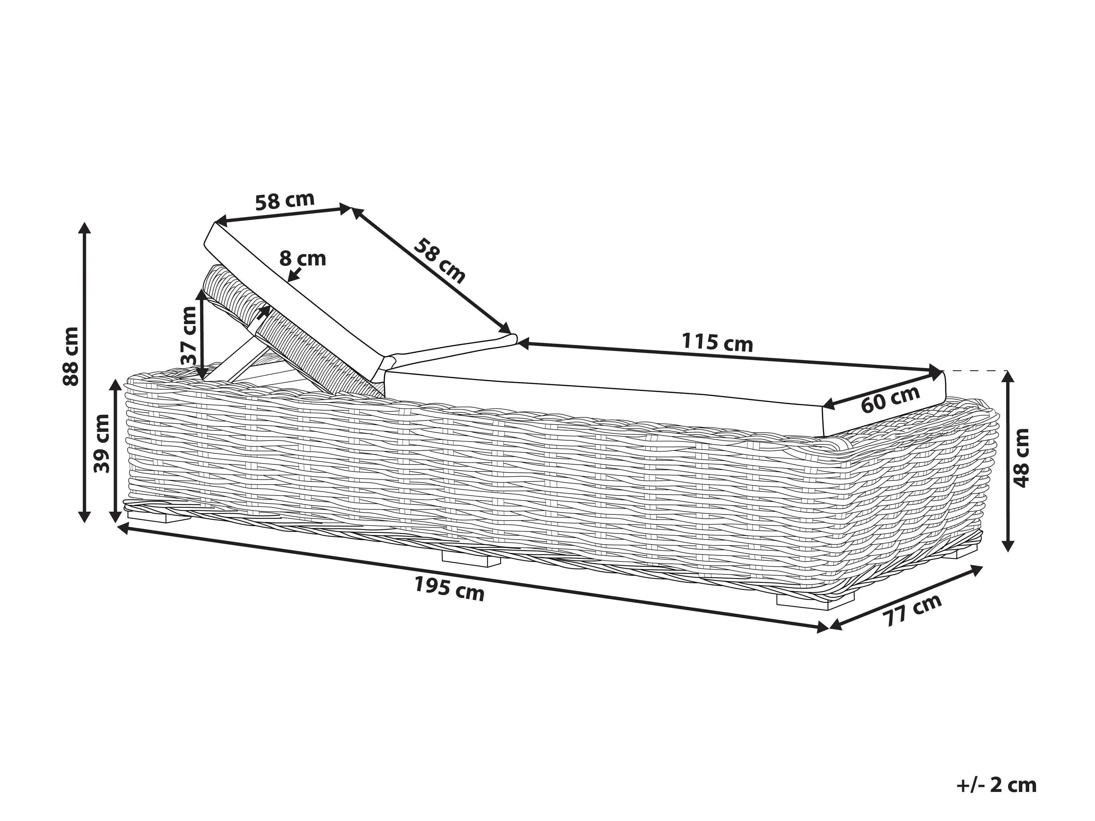 Chaise longue avec coussin en rotin naturel