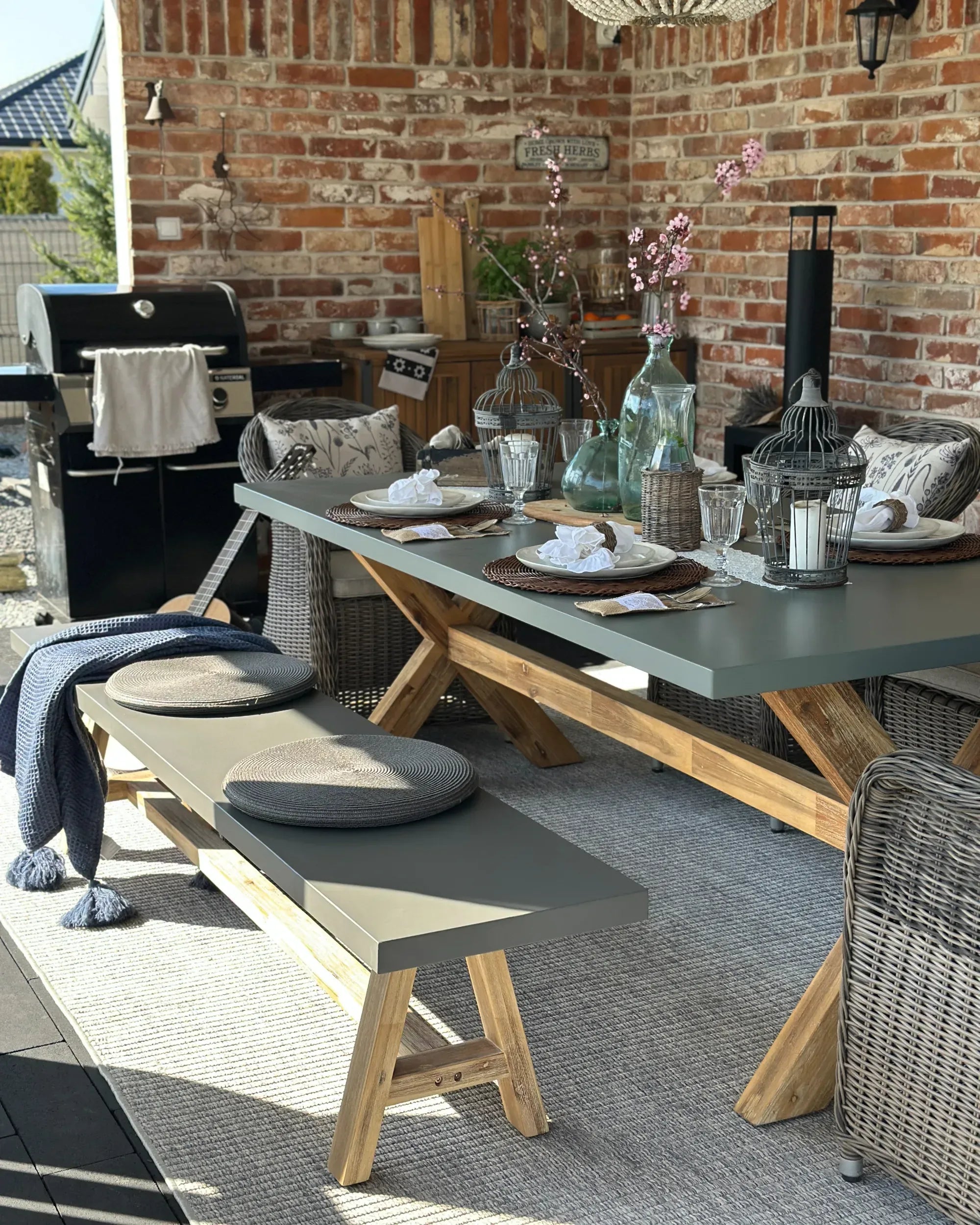Banc de jardin 200 cm Ciment Gris