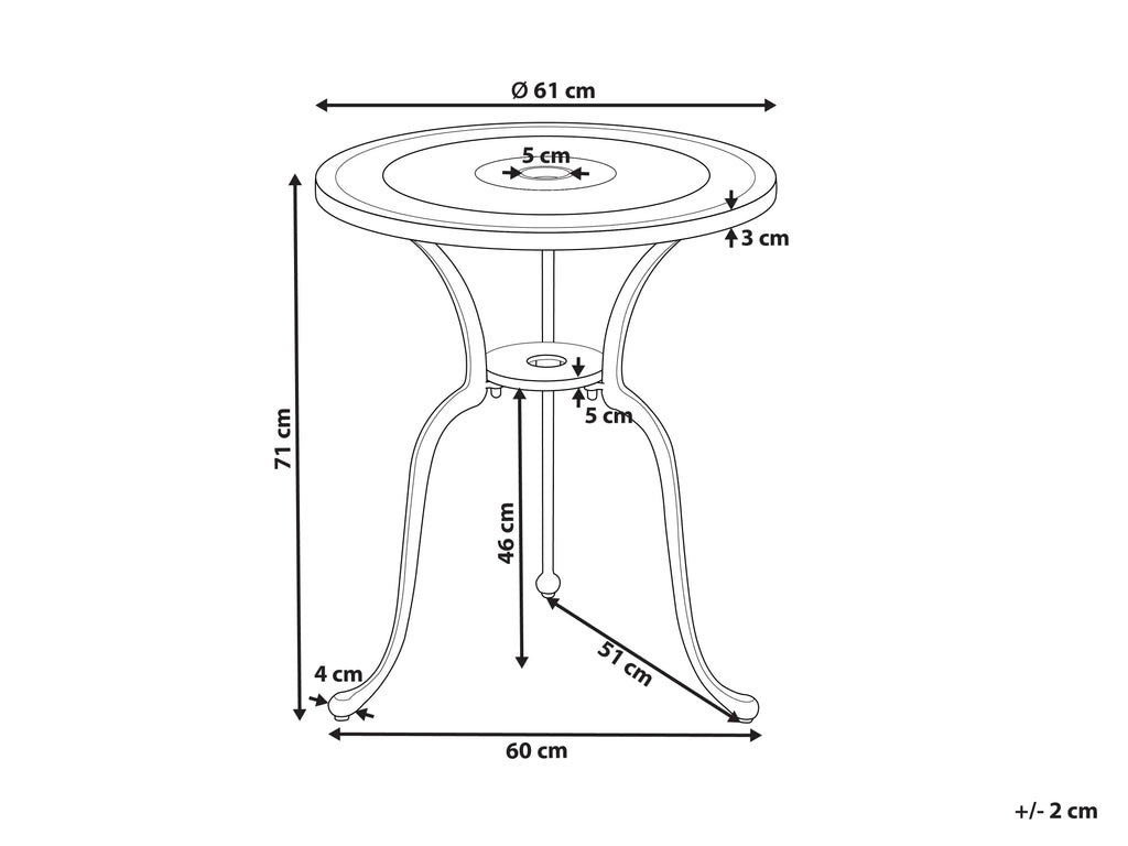 Table de bistrot 61 cm 61 cm Métal blanc cassé