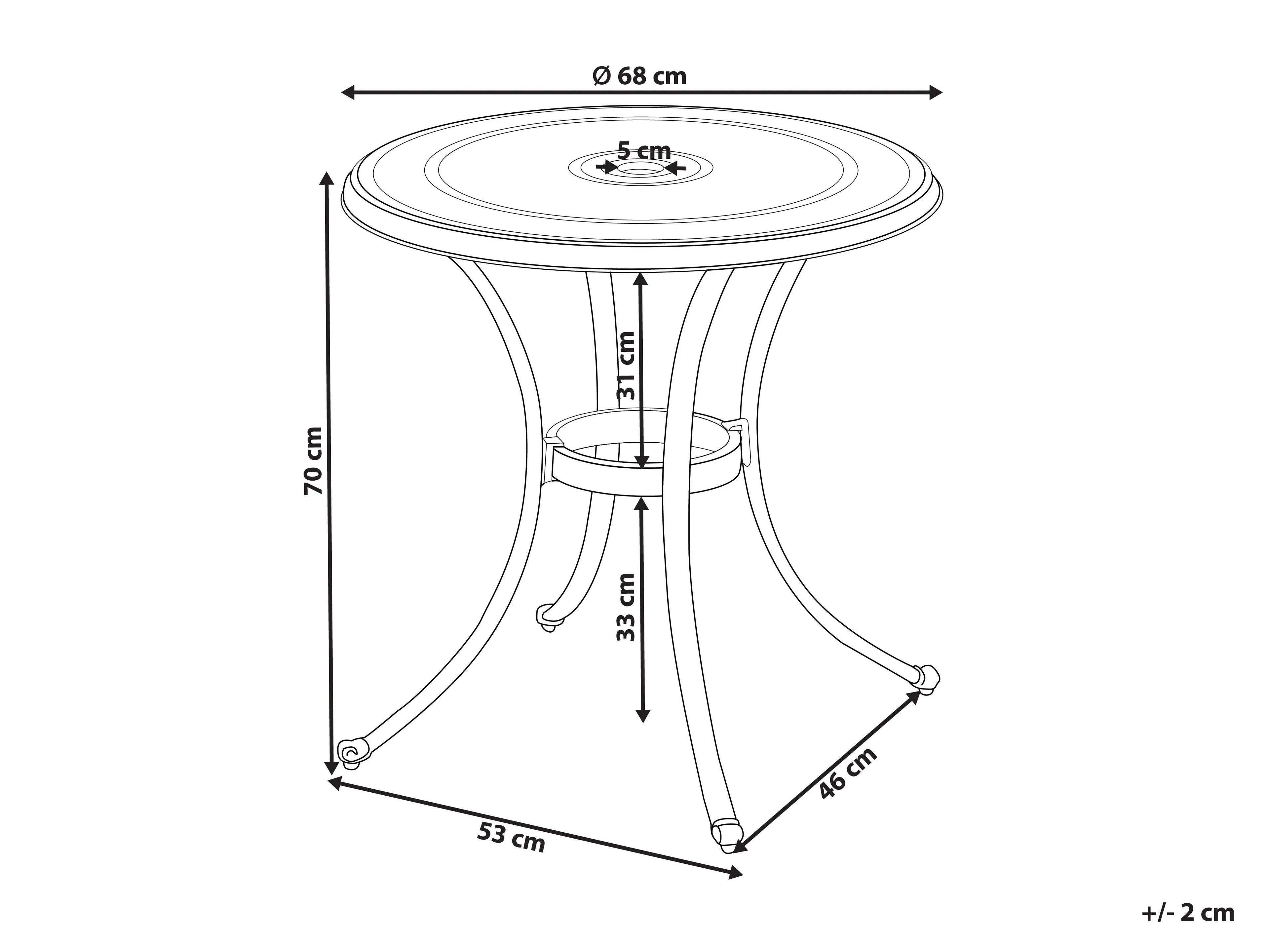 Table Bistrot 68 cm 68 cm Métal Marron