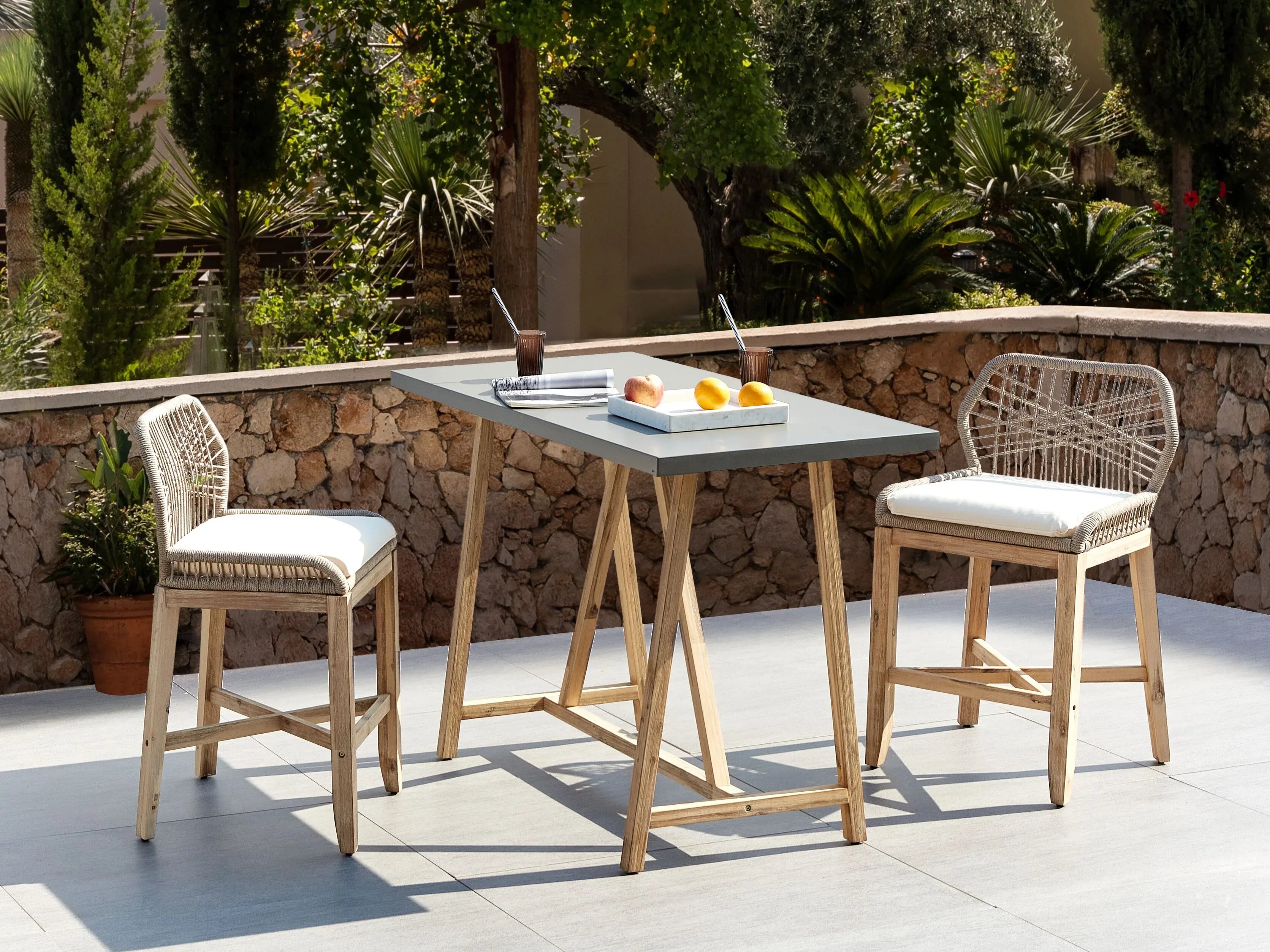 Table de bar de jardin 140 cm 70 cm Gris