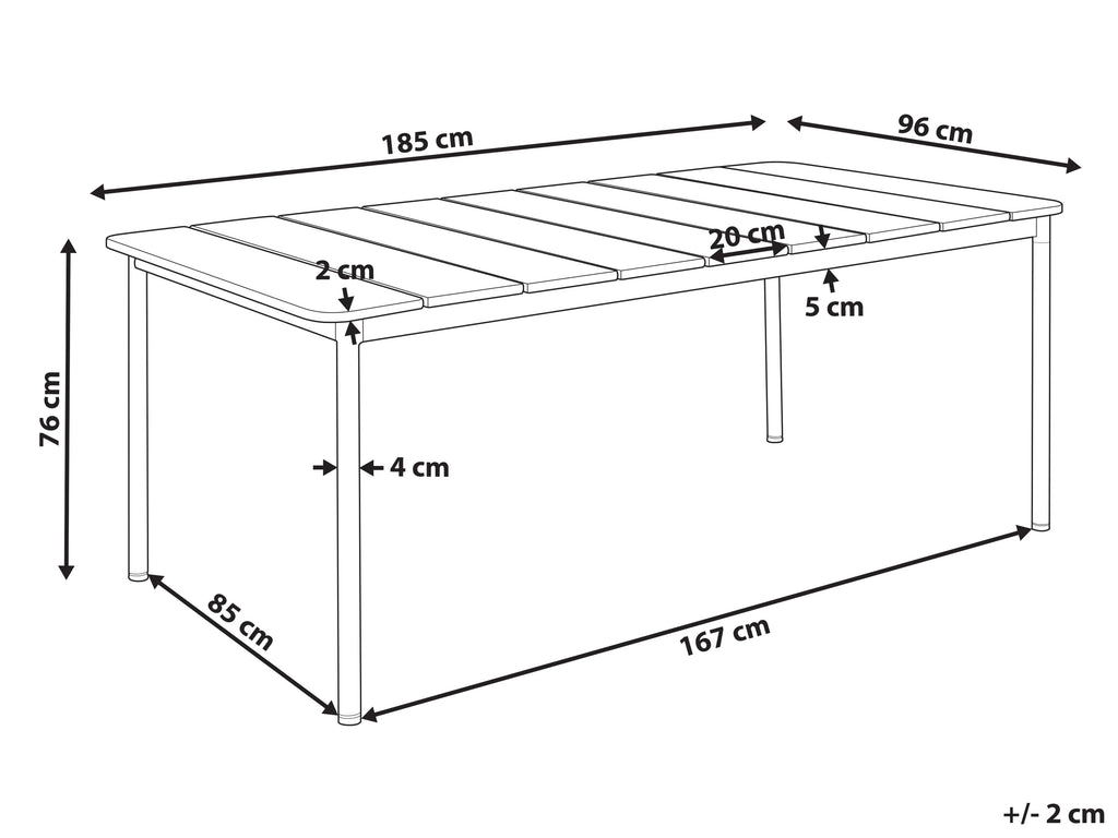 Table à manger de jardin 185 cm 96 cm Métal Marron