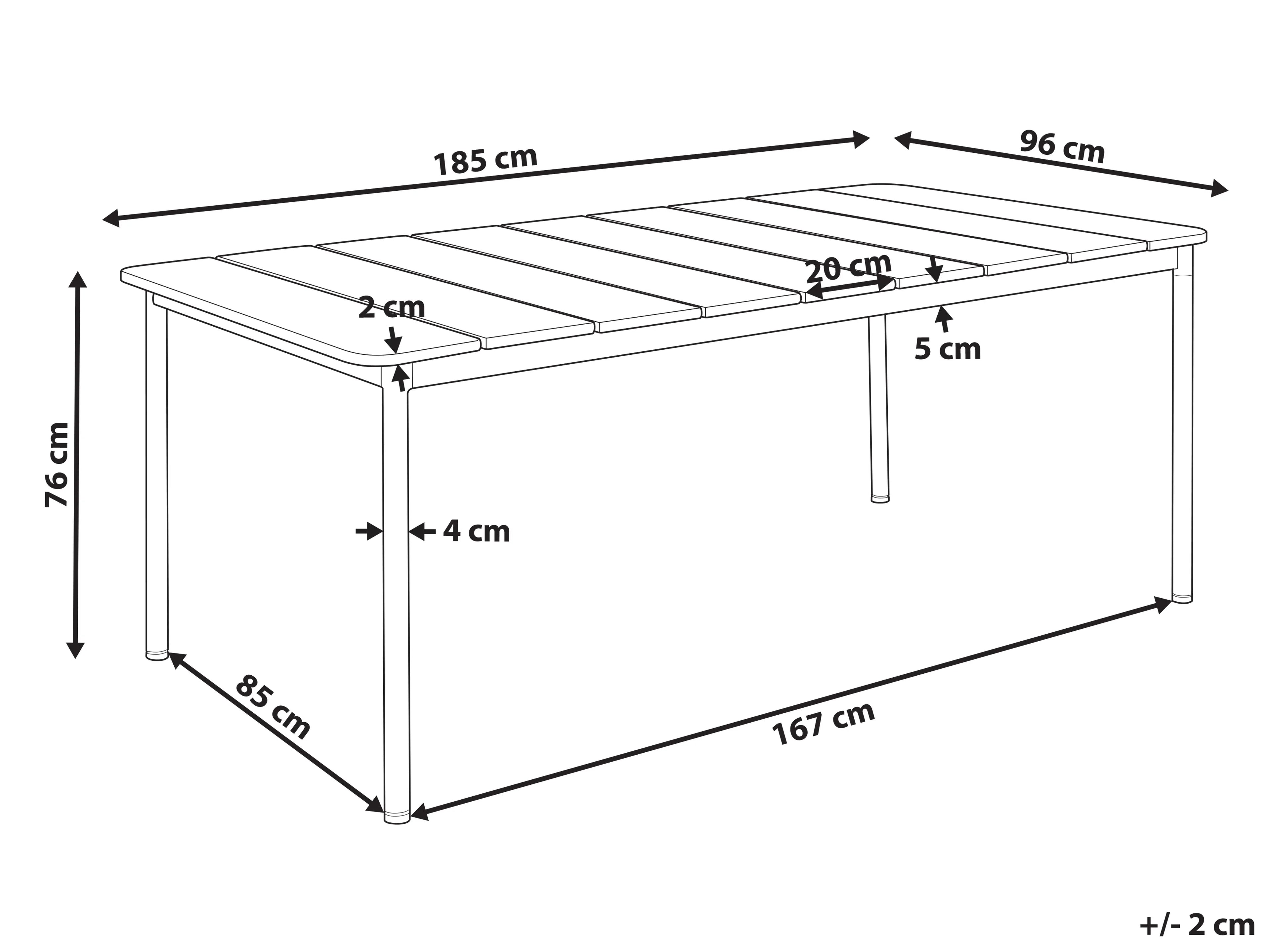 Table à manger de jardin 185 cm 96 cm Métal Marron